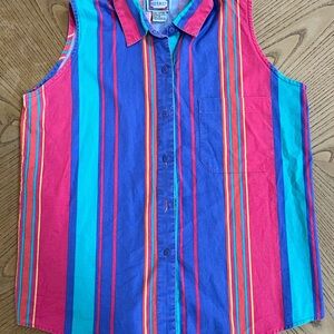 Vintage 100% Cotton Colorful Striped Sleeveless Button-Up Tank